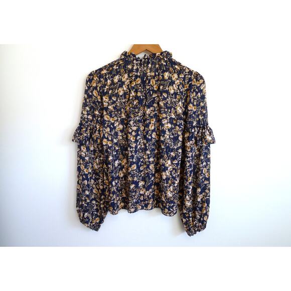 INTERMIX Marika Lurex Floral Print Ruffle Sleeve Silk Blend Blouse Top M $395 - Picture 7 of 11